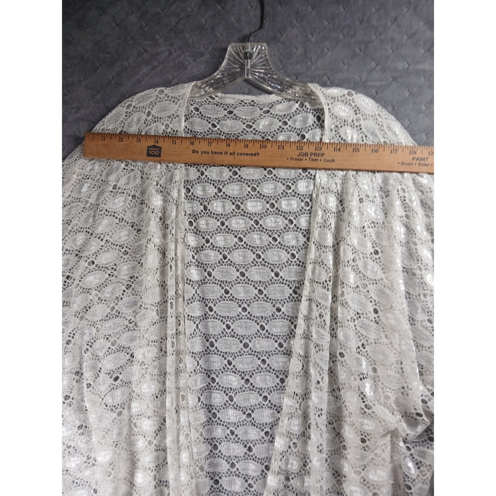White Lace Kimono Wrap. One Size.Fringe Trim Boho Festival Beach Duster Cover-up - Picture 3 of 7